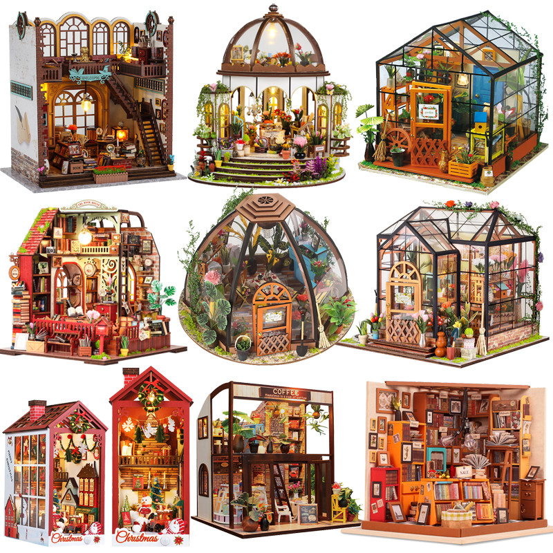 DIY Assembly Handmade Cottage 3D Stereoscopic House Book Stand Series Lighting Puzzle Toys Desktop