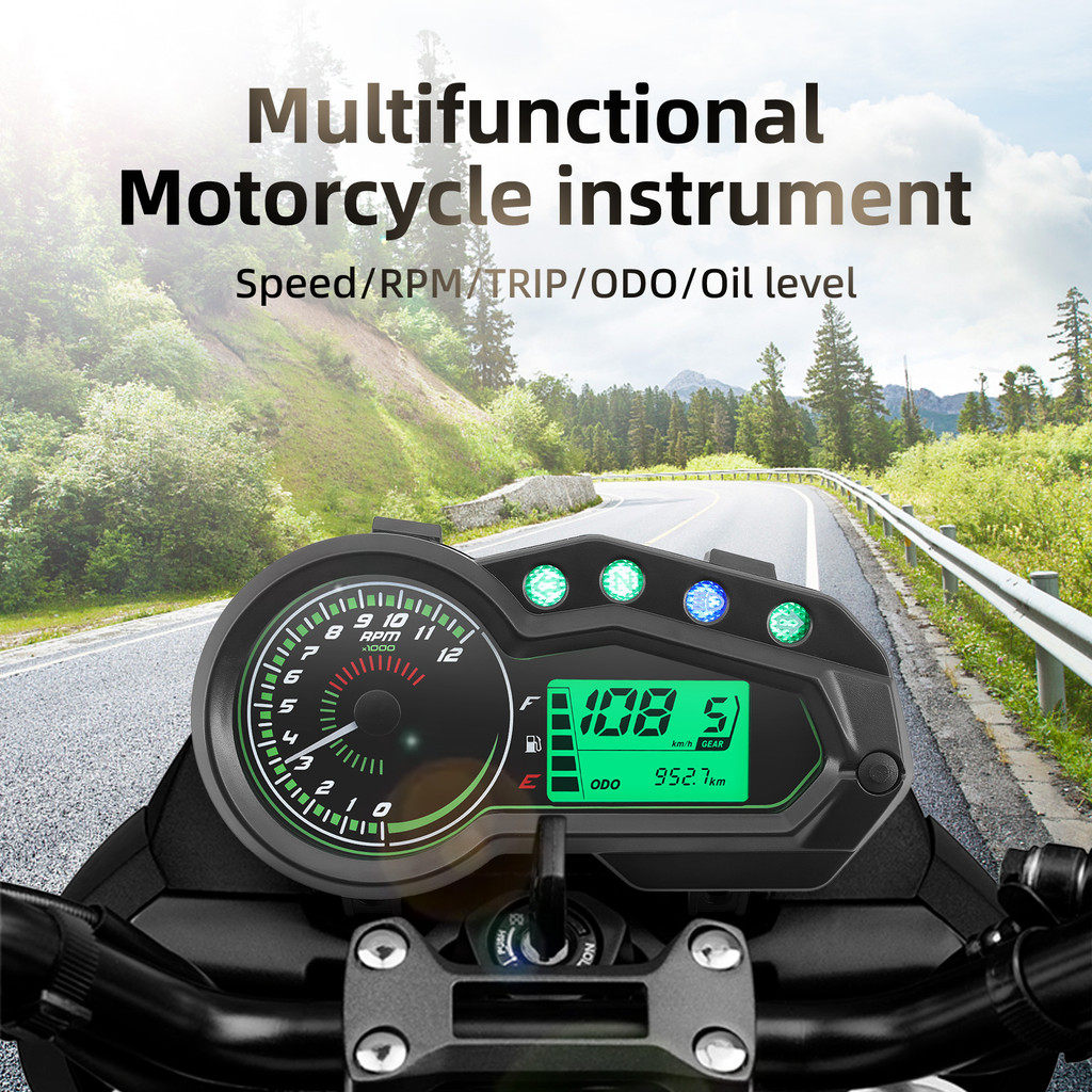 UNIVERSAL MOTORCYCLE TACHOMETER 12000 RPM METER LED SPEEDOMETER MOTOR VEHICLE GEAR INDICATOR TRIP