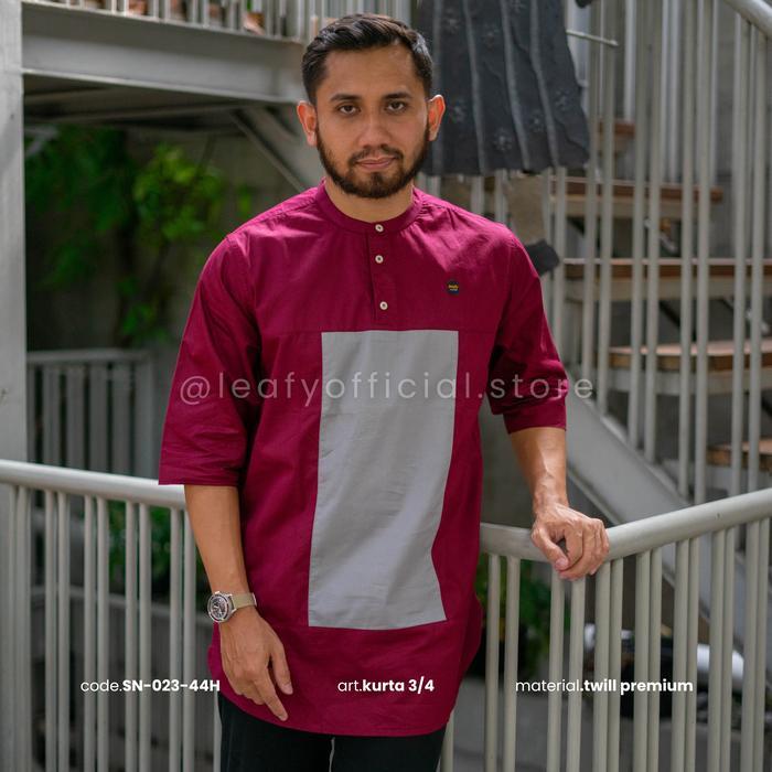 Stok Baru LEAFY SN-023 / KURTA LENGAN 3/4 MOTIF KOMBINASI I BAJU KOKO PRIA I KURTA TWILL PREMIUM