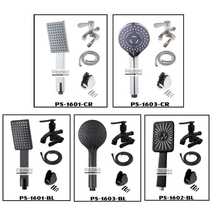 Toto - Paket Shower / Shower Mandi / Kran Cabang Bulat Hitam Kotak Minimalis