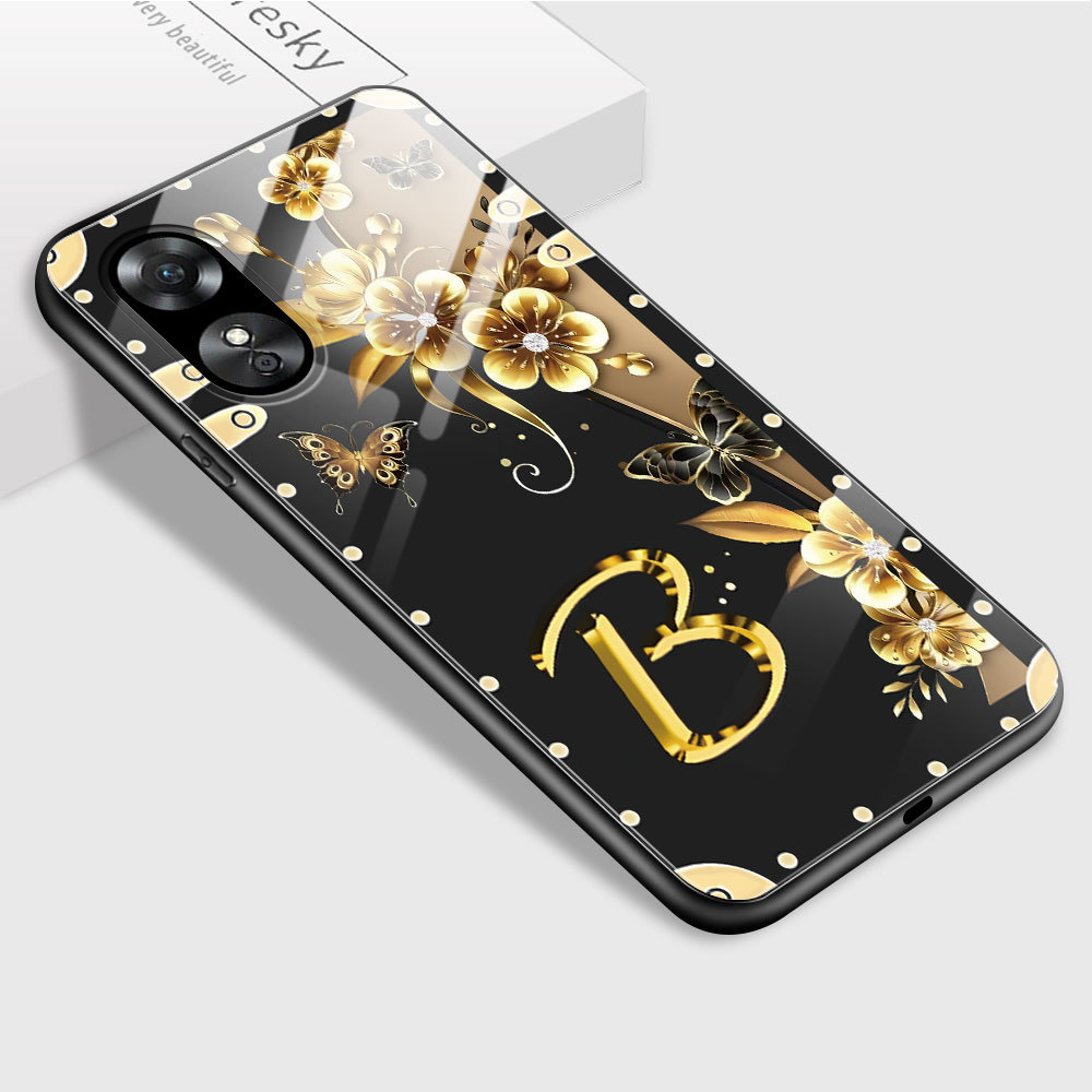 Casing Hp Untuk OPPO A17 A17K Hardcase Ponsel Kaca Cassing A~Z 26 Letters Huruf Glass 2847 Phone Cas