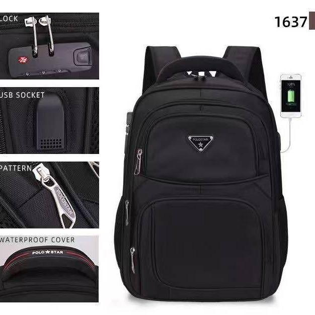 POLO STAR Tas Ransel Laptop Backpack Pria Wanita Sekolah Tas Punggung Laptop Gembok USB Port