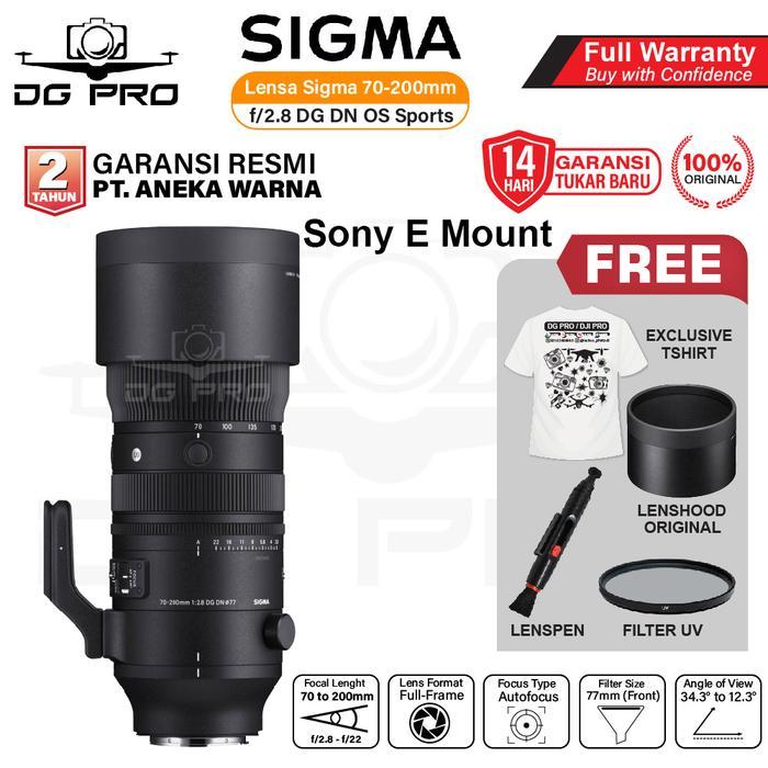 Sigma 70-200mm f2.8 DG DN OS Sports Lens Sony FE 70-200 mm f2/8 Resmi