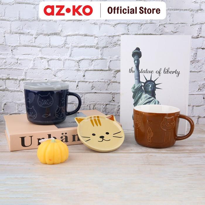 AZKO Delicia 380 ml Catzy Mug Keramik Dengan Tutup Random Cangkir Kopi Gelas Mug Cangkir Coffee