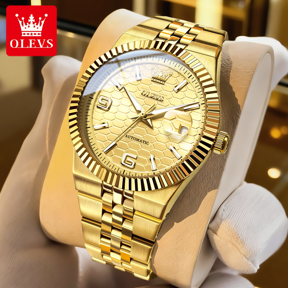OLEVS BRAND LUXURY MEN'S WATCH WATERPROOF GOLD STAINLESS STEEL AUTOMATIC MECHANICAL WATCH FOR MAN