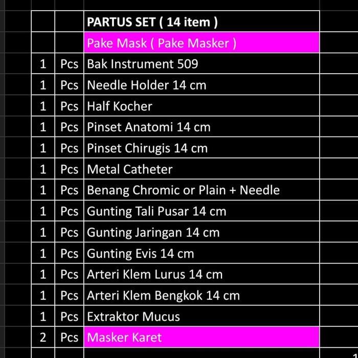 PARTUS SET 14 ITEM / SET PARTUS