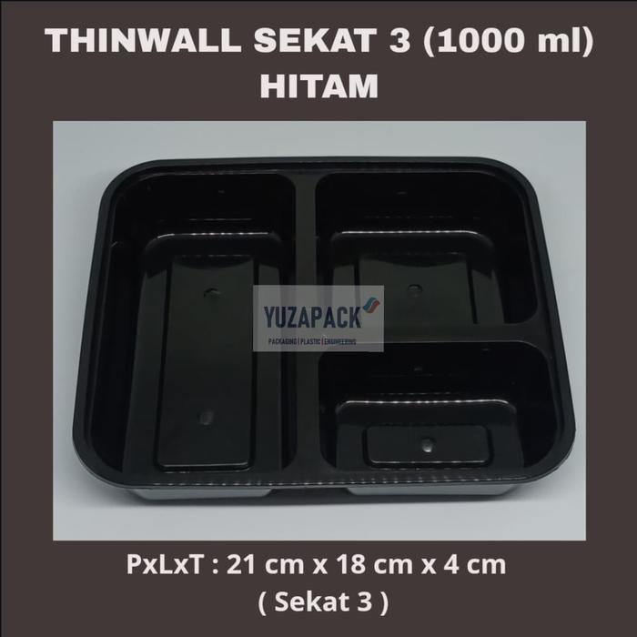 Thinwall Sekat 3 (Hitam) Food Container Microwave Plastik