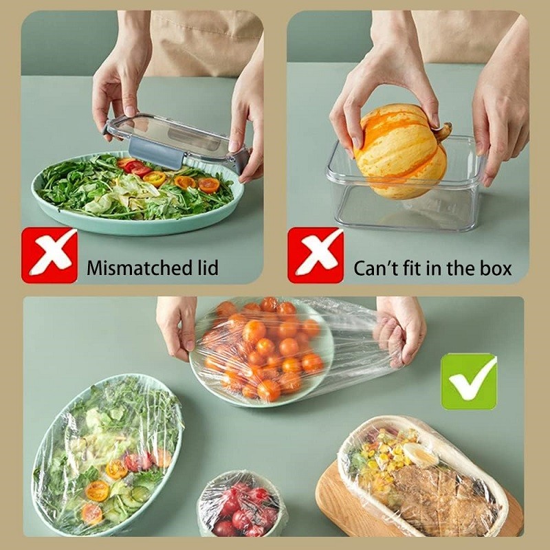 Disposable Food Cover Saran Wrap Food Grade Fruit Vegetable Storage Bag Elastic Plastic Bag Kitchen