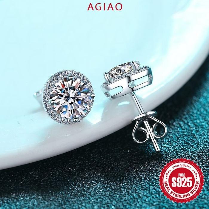 AGIAO Anting Pejantan Berlian Penuh Bulat Korea 1 Karat Untuk Pria Dan Wanita