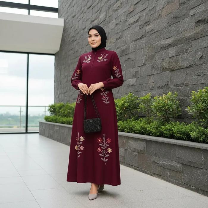Qiarinn Gamis Dress Bordir Araya Bahan Katun Marbela