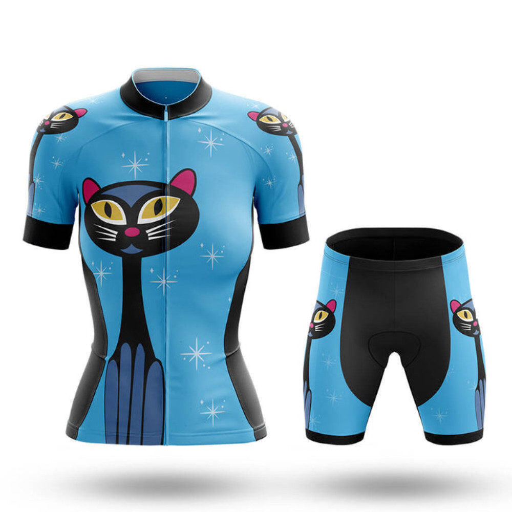 Women's Cycling Jersey Set Pink Cartoon Cat Summer Short Sleeve Breathable MTB Bike Cycling Clothing