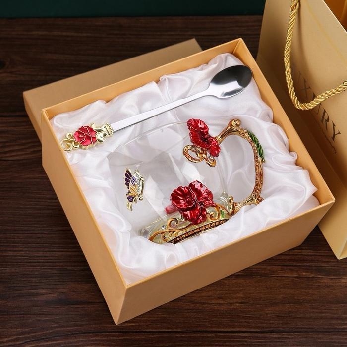 Premium Mug Set Hampers Lebaran Natal Imlek Cangkir Set Gelas Cantik Kupu Kupu Gelas Butterfly