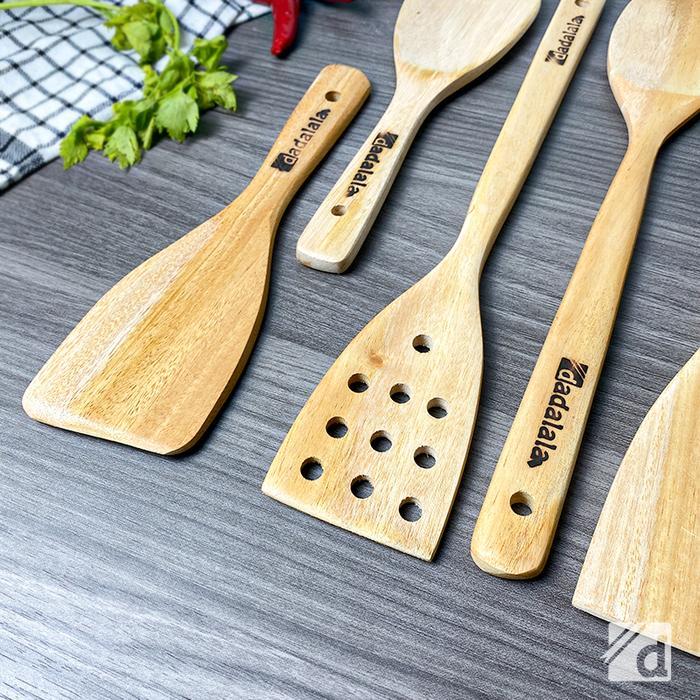 DADALALA Sodet / Spatula Kayu Set (6 in 1) Panjang 35 Cm Anti Lengket dan Tahan Panas - 2 Varian