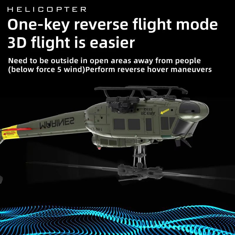 Huey C032 Remote-Controlled Stunt Helicopter 6-Channel Reverse Flight Uh-1 Simulation Military Model