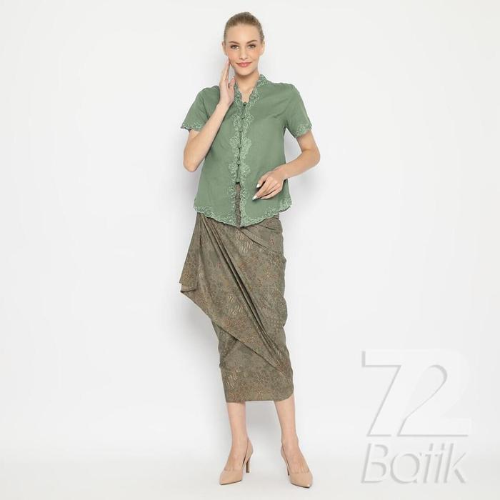 ROK BATIK SPAN Skirt Lilit Kebaya Instan Modern Wanita Motif Sekar Jagad Warna Hijau Alam 721043 CAP