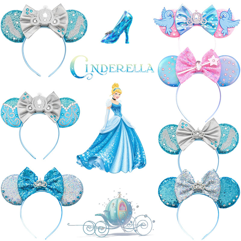 Disney Anime Cinderella Hair Accessories For Women Crystal Shoes Ears Headbands Girl Pumpkin Car Bow