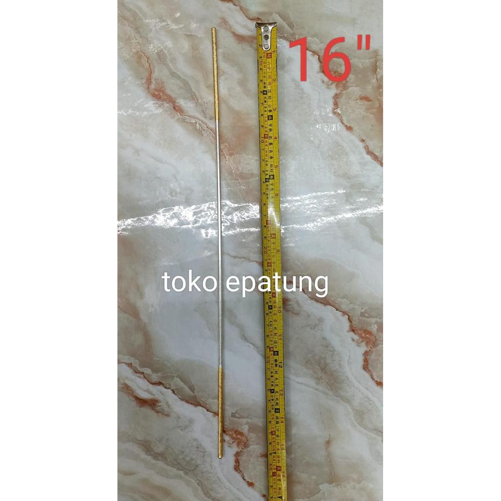 senjata / tongkat / toya patung sun go kong / kera sakti - 16 inch - silver emas