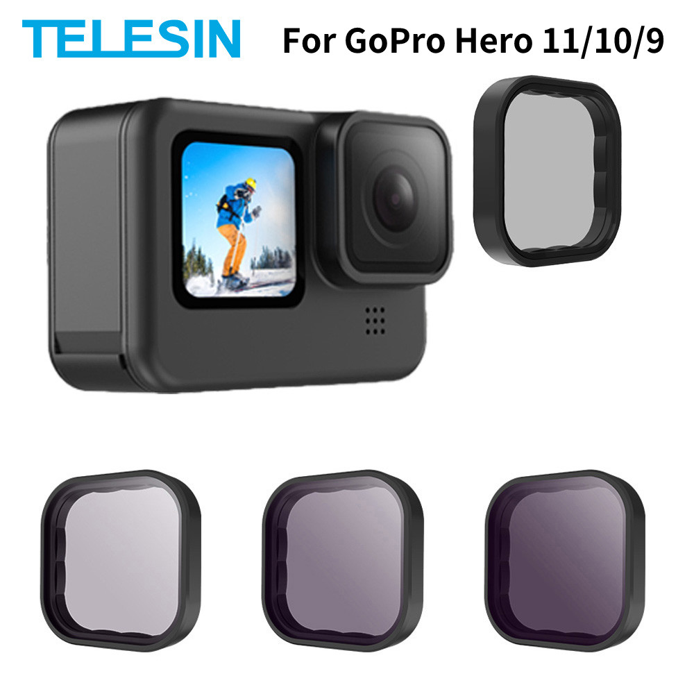 Telesin Nd8 Nd16 Nd32 Cpl Lens Filter Set Aluum Alloy Frame For Gopro 12 Gopro Hero 11 10 9 Black