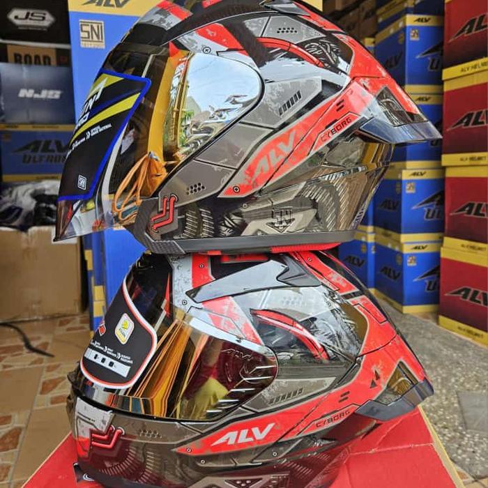 Helm Alv Genesis Motif Ciborg Red Black Couple Alv Ultron Pro Cyborg