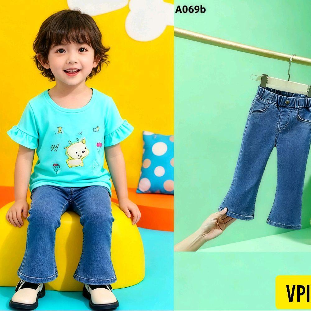 Setelan Baju Anak Perempuan Celana Jeans Cutbray Dan Baju Kaos Umur 1-11 Tahun Fashion Anak Terlaris