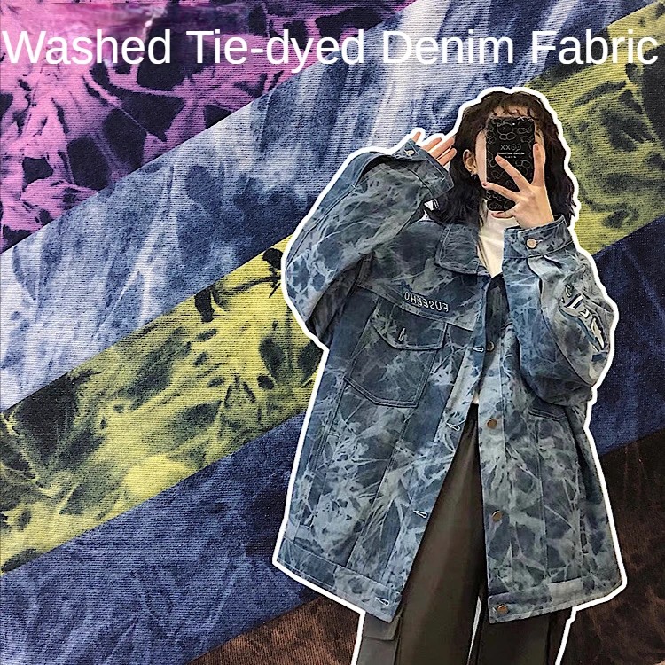 Washed Tie-dyed Denim Fabric By The Meter for Jeans Clothes Coats Sewing Thickened Blue Black Cotton