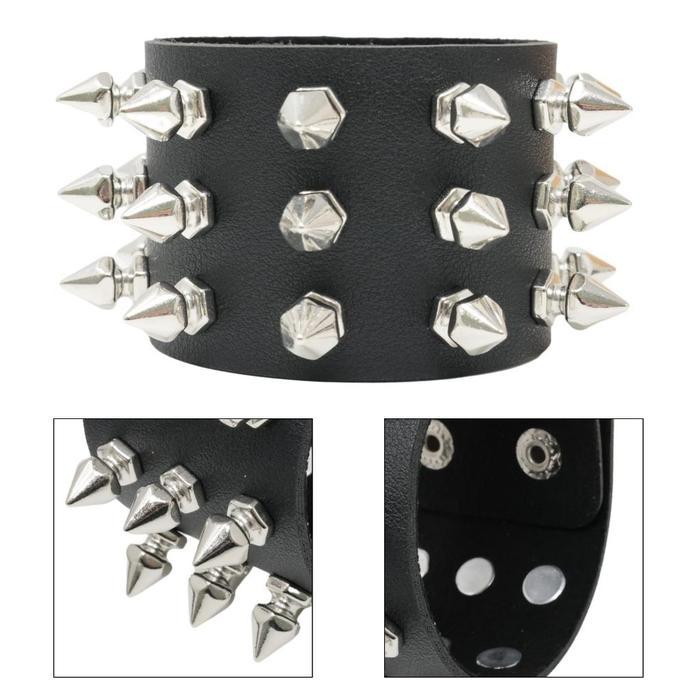 Gelang Spike Gelang Punk Rock 3 Baris Paku Bracelet Punk Rock Gelang Duri Punk Aksesoris Punk