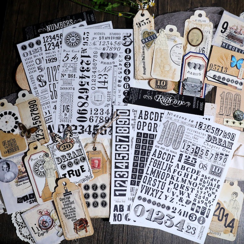 Vintage Number Alphabet Rub On For Scrapbooking Planner Home Decorat Transfer Sticker Junk Journal