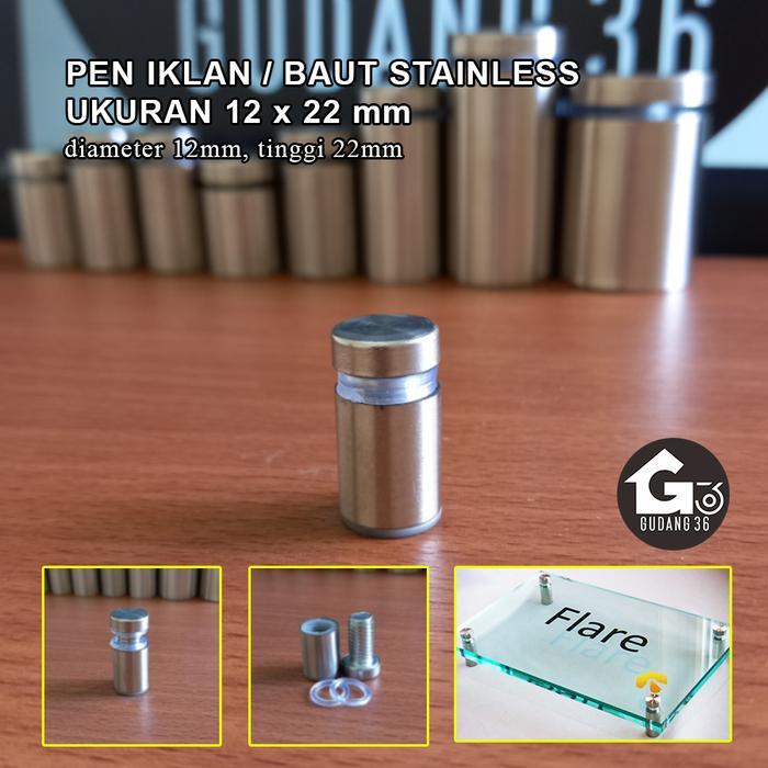 BAUT AKRILIK Pen Iklan 12x22 12x28 12x30 untuk Papan Pengumuman Akrilik dan Kaca Diameter 12mm