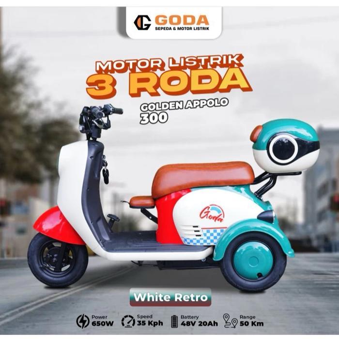 GODA Sepeda Listrik 3 Roda Golden Appolo 300 White Grey 650W 35Kph 48V 20Ah 50Km - MERAH, EXTRA BUBB