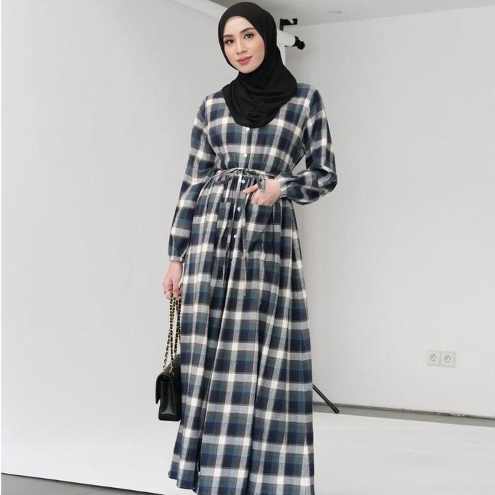 TERLARIS GONEGANI - Dress Motif Tartan Bahan Flanel Union Dress Ready stok