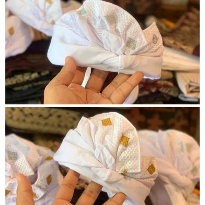 udeng putih polos, udeng putih bordir, udeng bungkulan jadi Polos