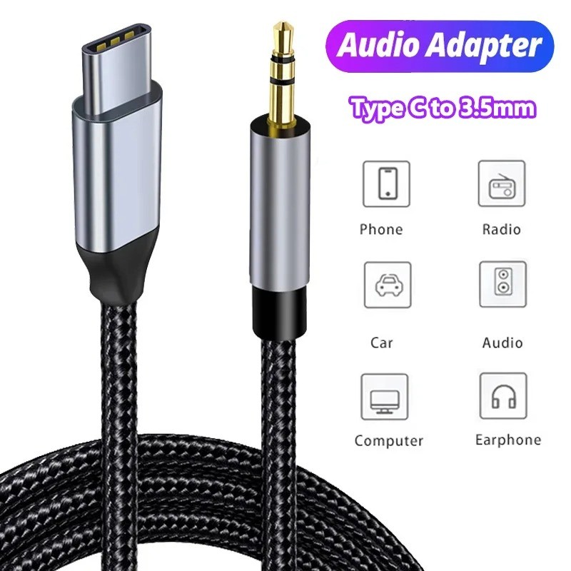 Aux Audio Cable Type-C Usb C To 3.5Mm Jack Aux Cord Car Speaker Headphone Adapter For Type-C