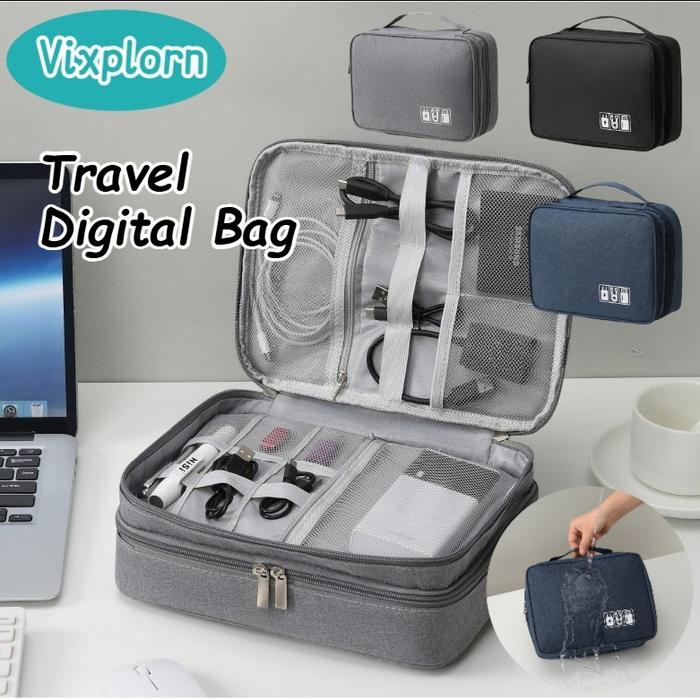 ASLI Vixplorn Travel Digital Bag Travel Bag Digital Organizer 3 Layer Tas Gadget Organizer Travel