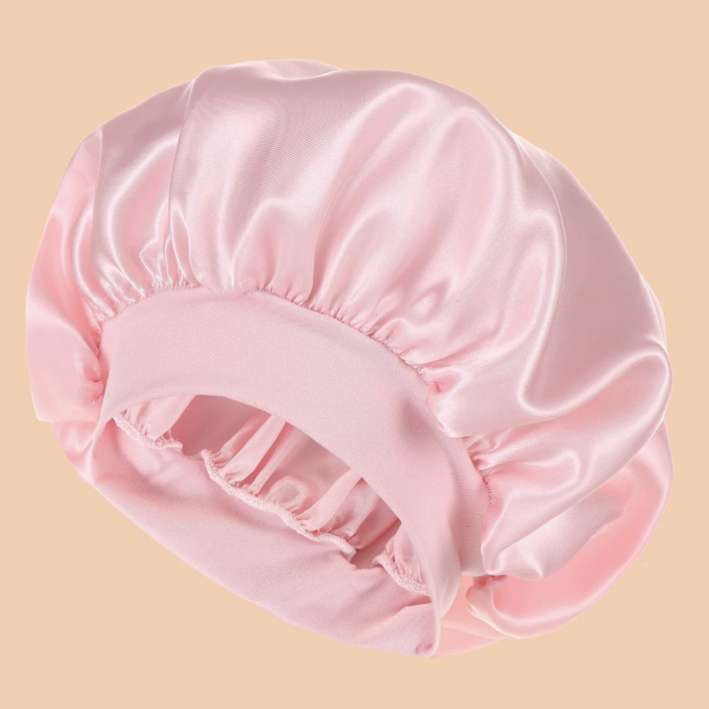 1Pc Women'S Solid Color Satin Wide-Brimmed Shower Cap, Suitable For Daily Use Silk Bonnet Satin