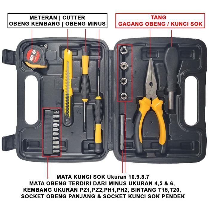 Toolkit Box TB022 - 22 Set Kunci Sok Obeng Set Cutter Meteran / Kunci Set Box 16 Toolkit Kunci L