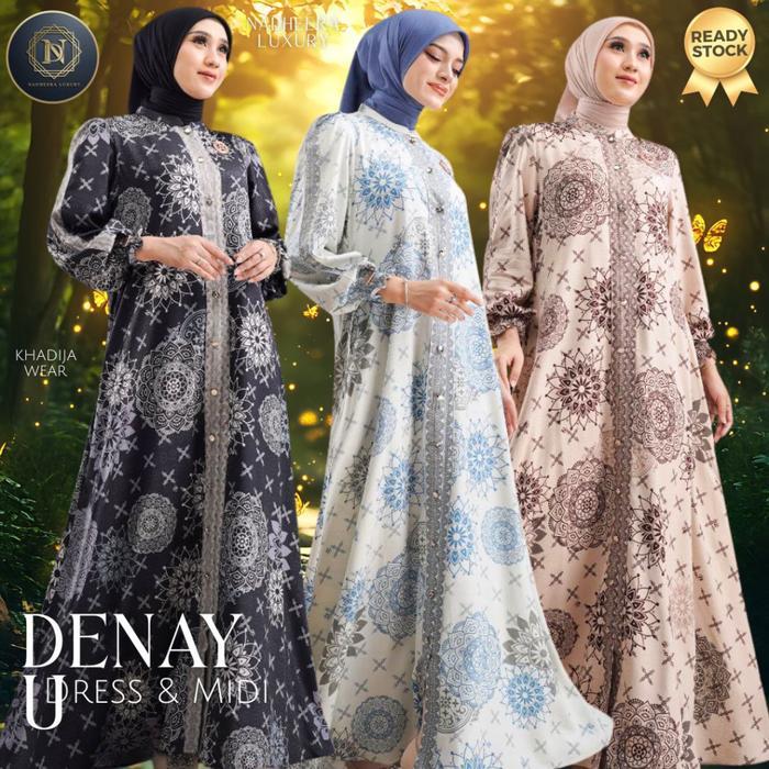 [BISA COD] DENAYU DRESS MIDI NADHEERA LUXURY GAMIS RAYON EMBOSS TERBARU DANAYU JENAYU NADHERA