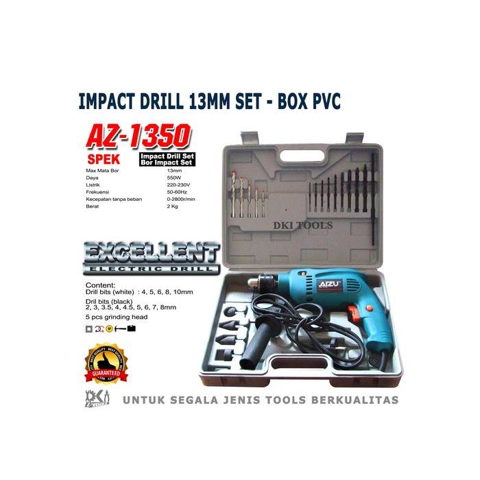 Mesin Bor Impact Drill Listrik Set 13Mm Aizu Az1350 Box Pvc