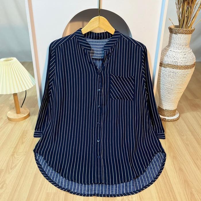 Atasan Wanita Salur Bahan Rayon Premium/Blouse Wanita Terbaru/Kemeja Rayon Premium / Kemeja Rayon