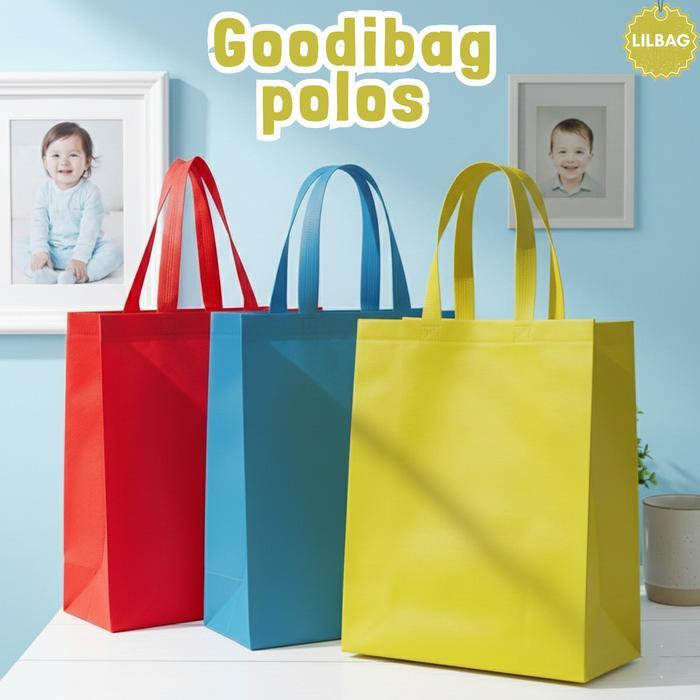Tas Goodie Bag Polos Serbaguna Bahan Spunbond Ukuran Besar 34x29x12 cm