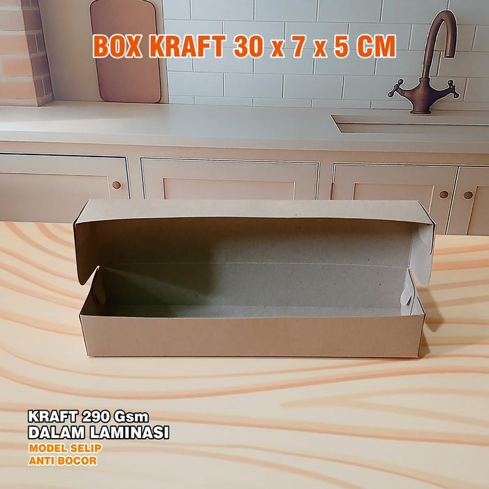 (50 Pcs) Kraft Box Serbaguna 30 X 7 X 5 Cm Bahan Kraft Pe 290 Gsm Anti Minyak Model Slide Praktis