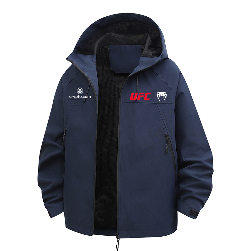 New UFC Men's Outdoor Windproof, Waterproof and Breathable Jacket with Cap, Slim Fit, Casual