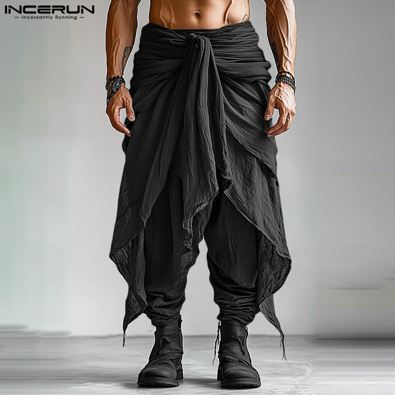 Fashion Incerun Summer Spring Men Casual Pants Harem Pant Pleated Long Trousers Streetwear Oversize