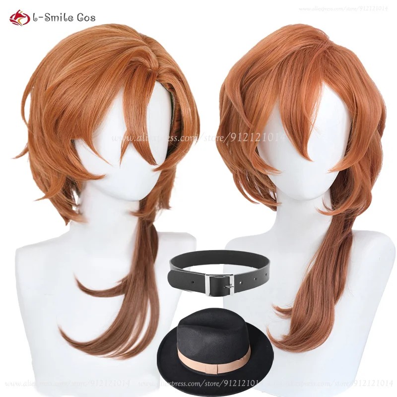 High Quality Anime Chuya Nakahara Chuuya Cosplay Wig 55Cm Orange Gradient Cos Wigs Heat Resistant