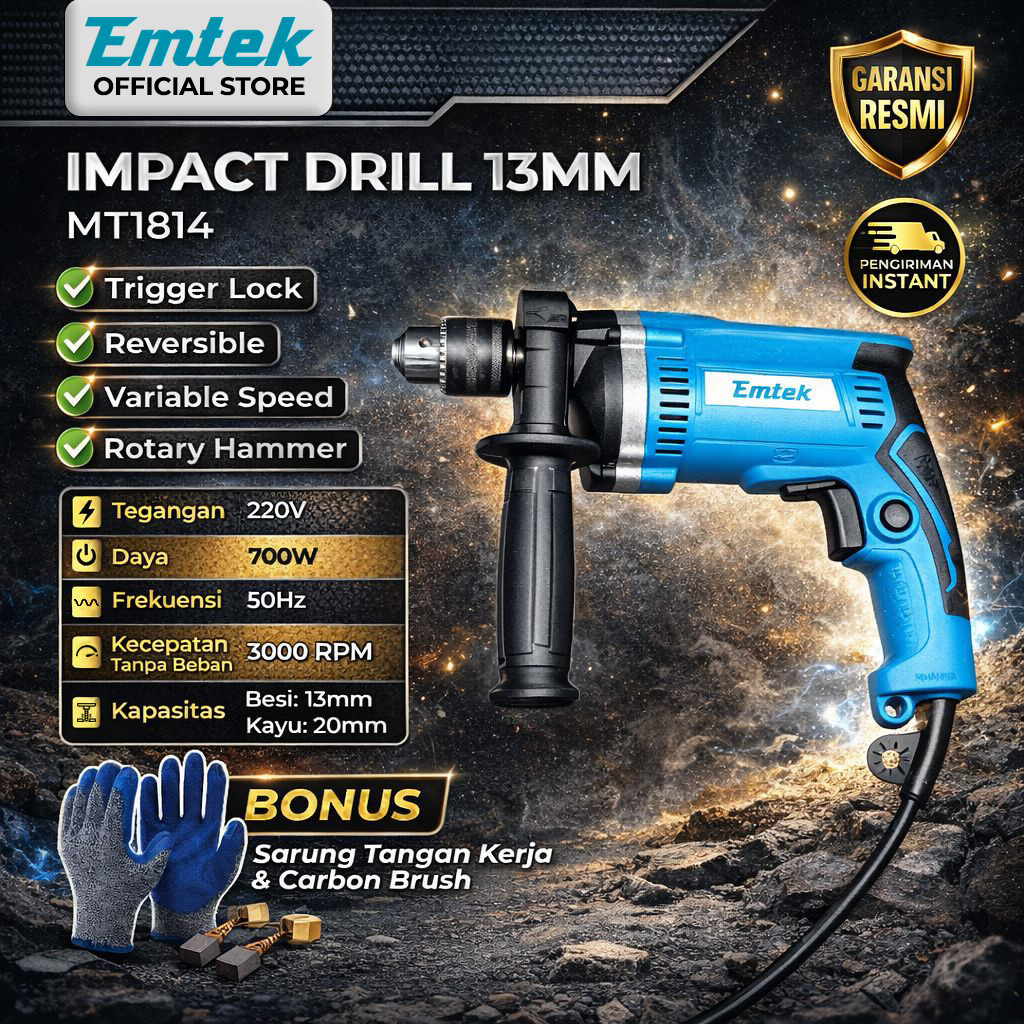 EMTEK Paket Impact Drill + Mata Bor Beton