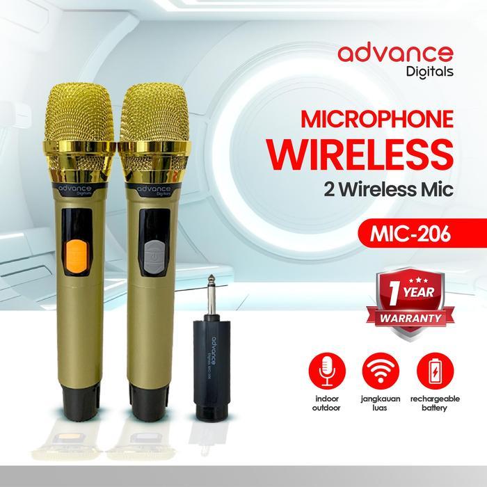 ADVANCE MICROPHONE PROFESIONAL 2 MIC WIRELESS GOLD BISA DI CHARGER ORIGINAL WIRELESS MIC 206