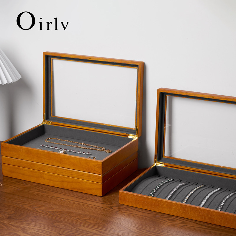 Oirlv Wooden Jewelry Box Retro Jewelry Display Ring Necklace Earring Bracelet Box Multi Jewelry