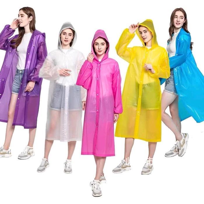 Raincoat Jas Hujan EVA MOUSON Ponco Plastik Lengan Panjang Bertudung Hoodie Terusan dengan Kancing