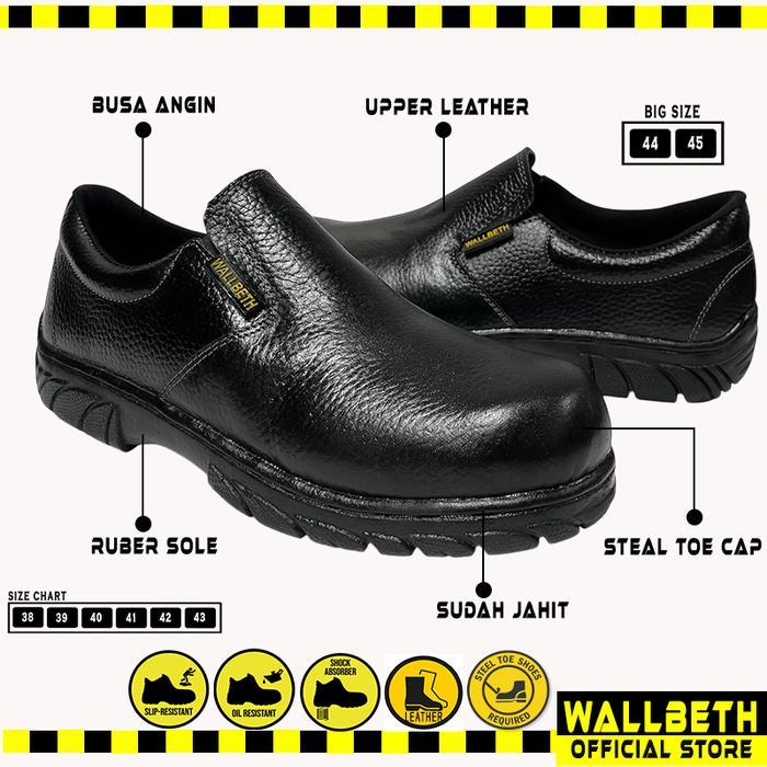 Wallbeth Sepatu Safety Boot Pria King Wallbeth W05 Kulit Sapi Asli Ujung Besi Hitam Karet Anti-Slip