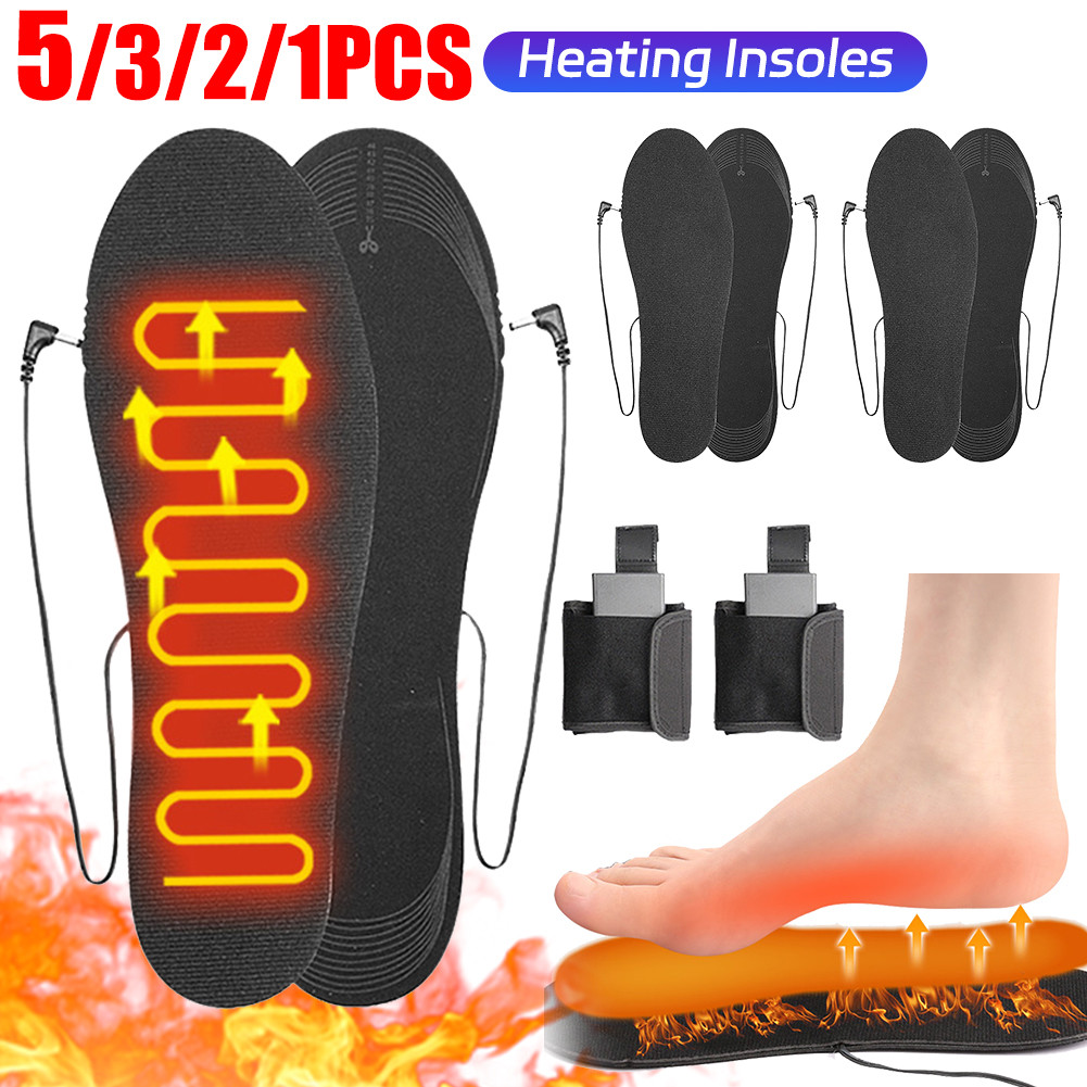 Electric Heated Insoles with Battery Box Winter Heating Insoles Washable Outdoor Thermal Insoles for