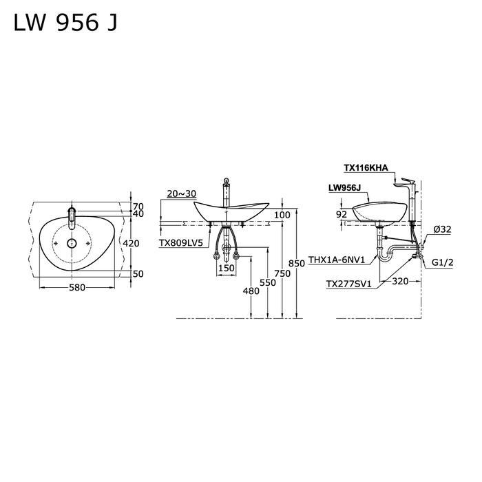 Wastafel Toto LW 956 J / LW956J (Body Only) Model Diatas Meja